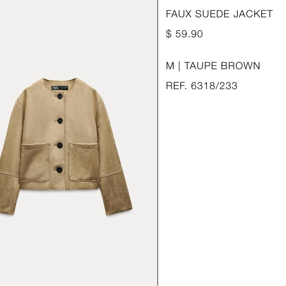 Brand New Zara Faux Suede Jacket
